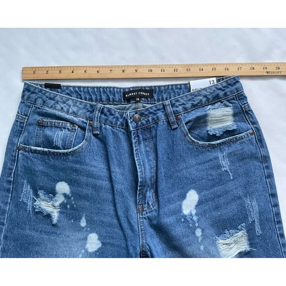 Almost Famous Womens  Boyfriend  Jeans‎  Distressed  Blue Size 13